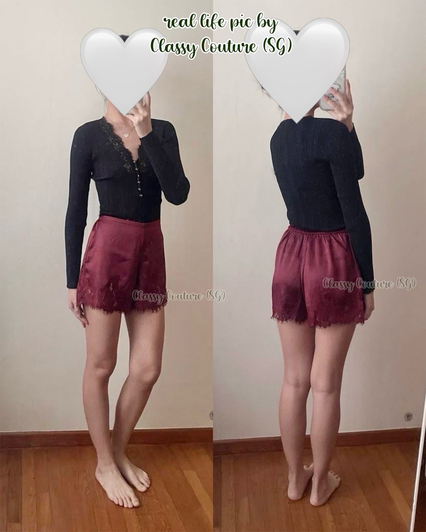 5 Colors! Ref Fern Lace Trim Satin Shorts