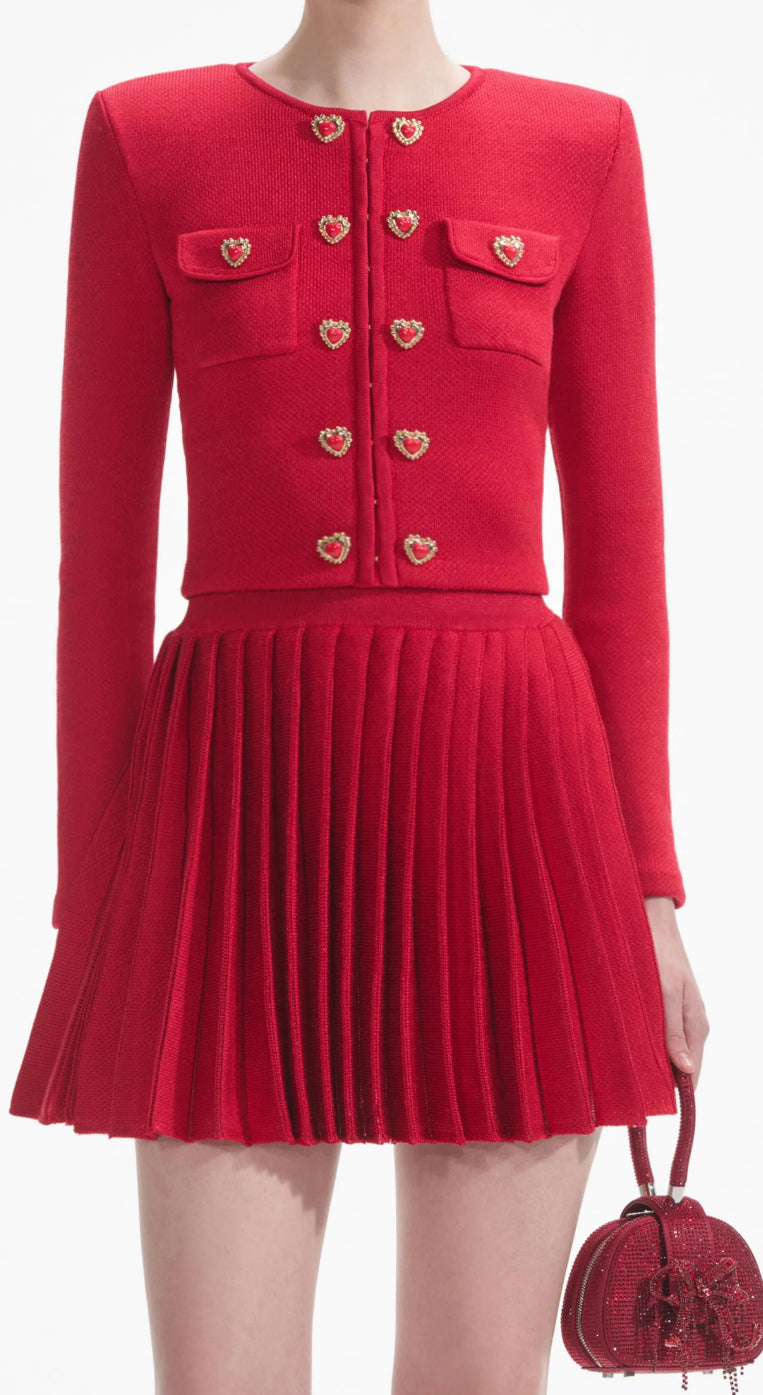 SP Red Knit Heart Buttoned Cardigan | Mini & Midi Skirt