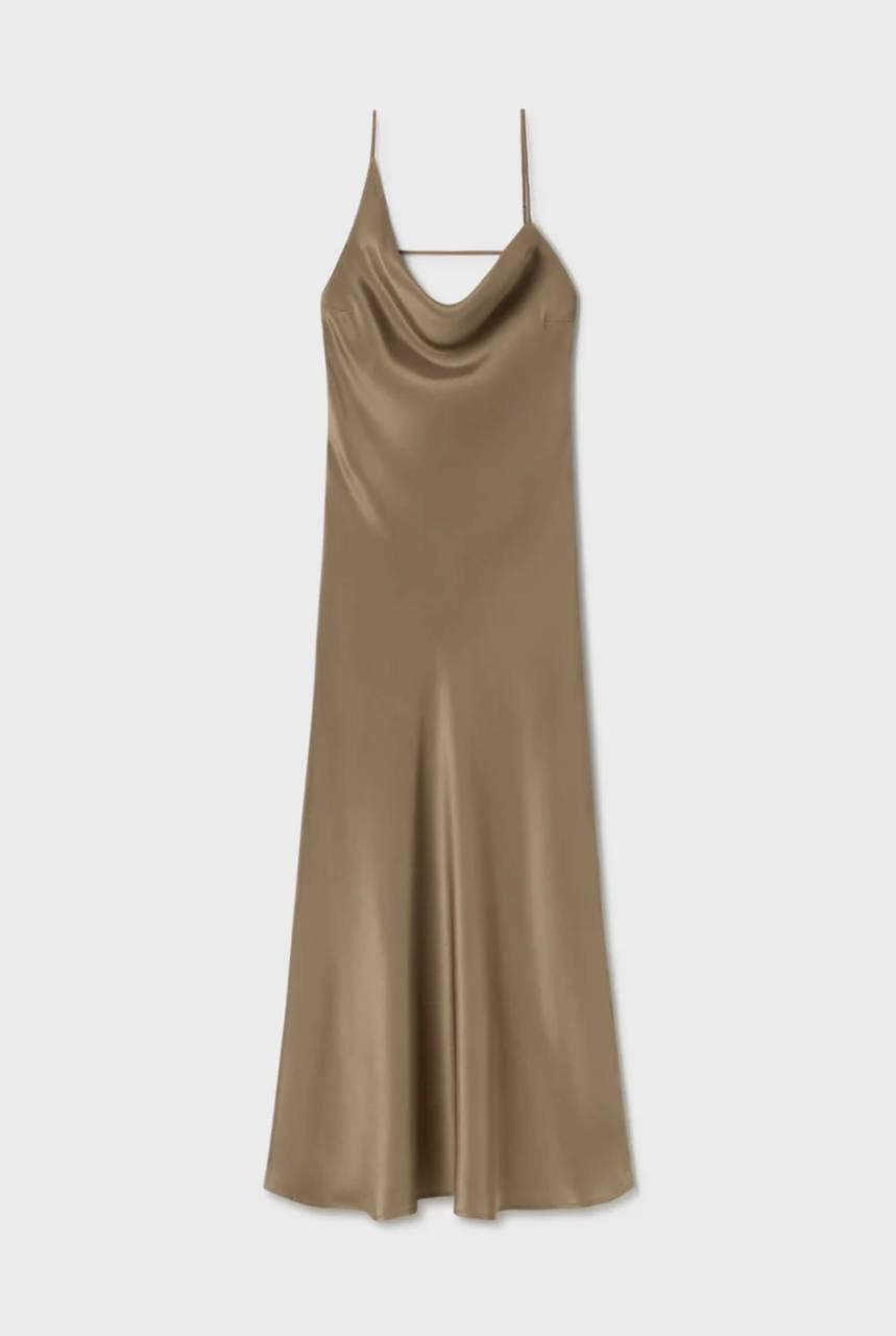 SL Carrie Cowl Neck Midi Dress - CDC thick 30 momme matte silk & Coral Jacquard