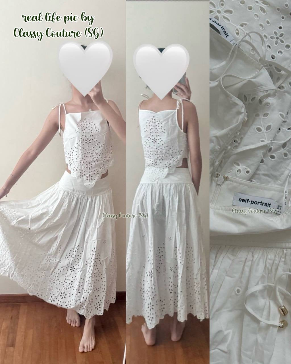 SP White Cotton Embroidered Cami Top | Midi Skirt | Set