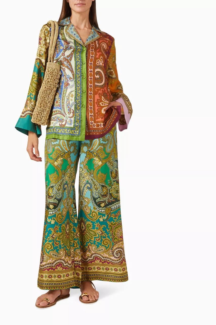 ALM Clemenza Spliced Crop Silk Blouse | Pants | Set