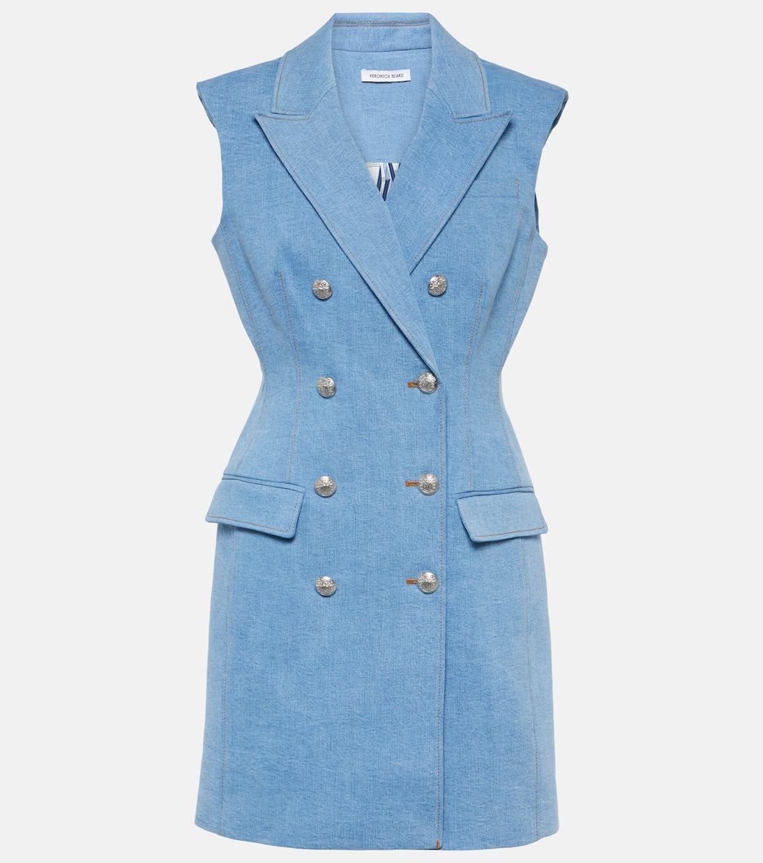 VB Jules Denim Sleeveless Blazer Mini Dress in Iceberg Blue