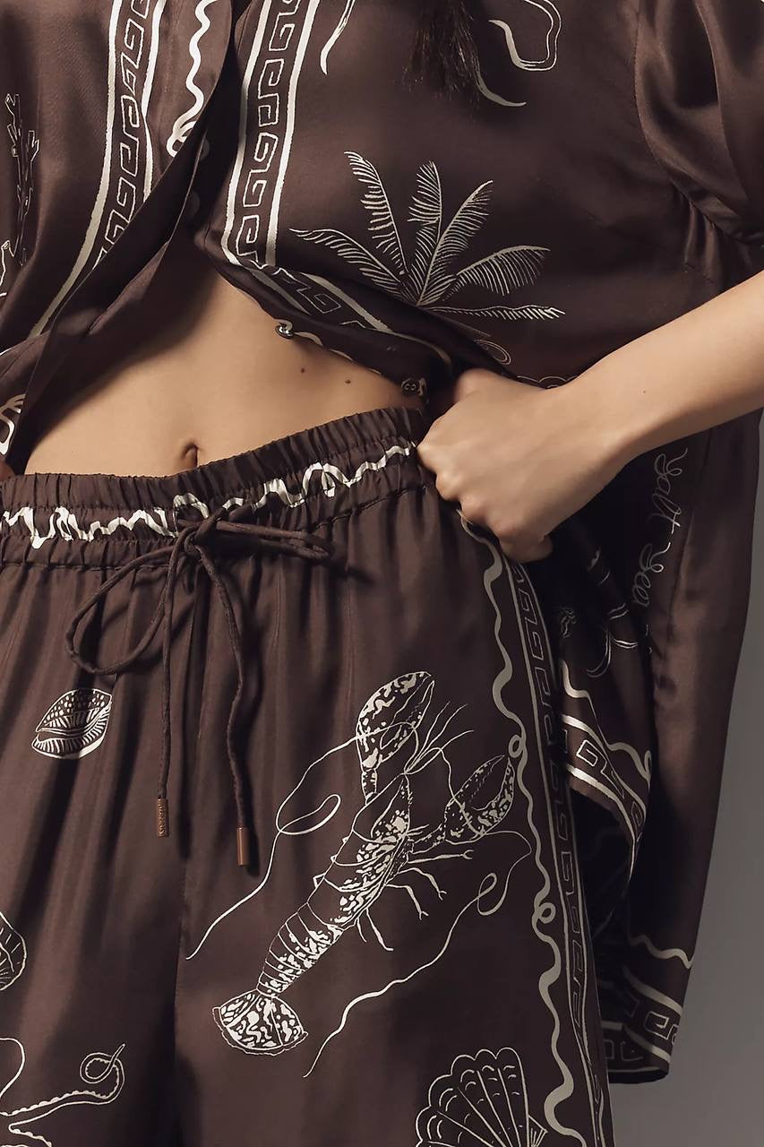 ALM Sammy Short-Sleeve Silk Satin Blouse | Pant | Set