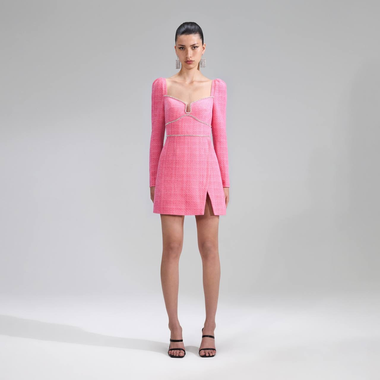 SP Pink Boucle Diamanté Mini Dress