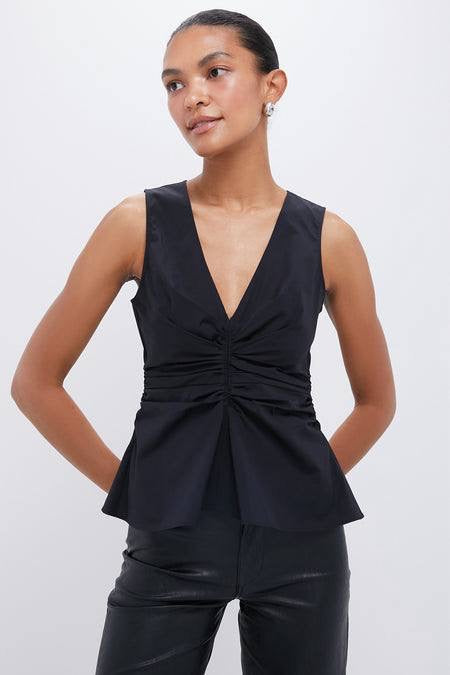 VB Aiden Ruched V-Neck Cotton Top