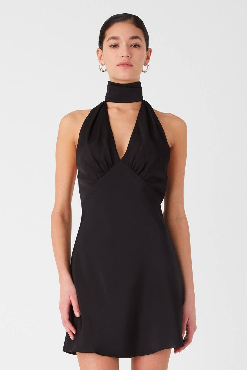 MS Elvira Satin Mini Dress in Black