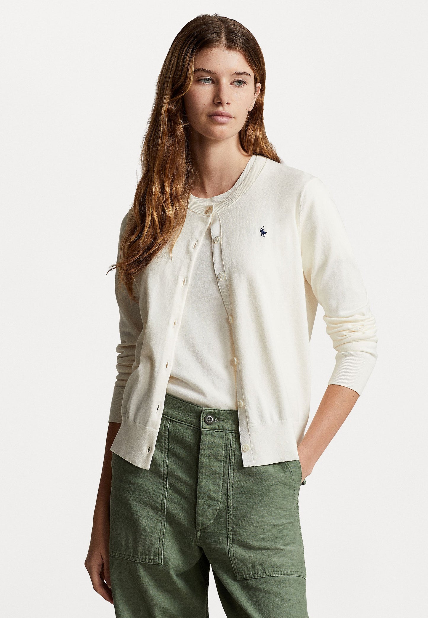 5 Colors! RL Pima Stretch-Cotton Long Sleeve Crewneck Cardigan
