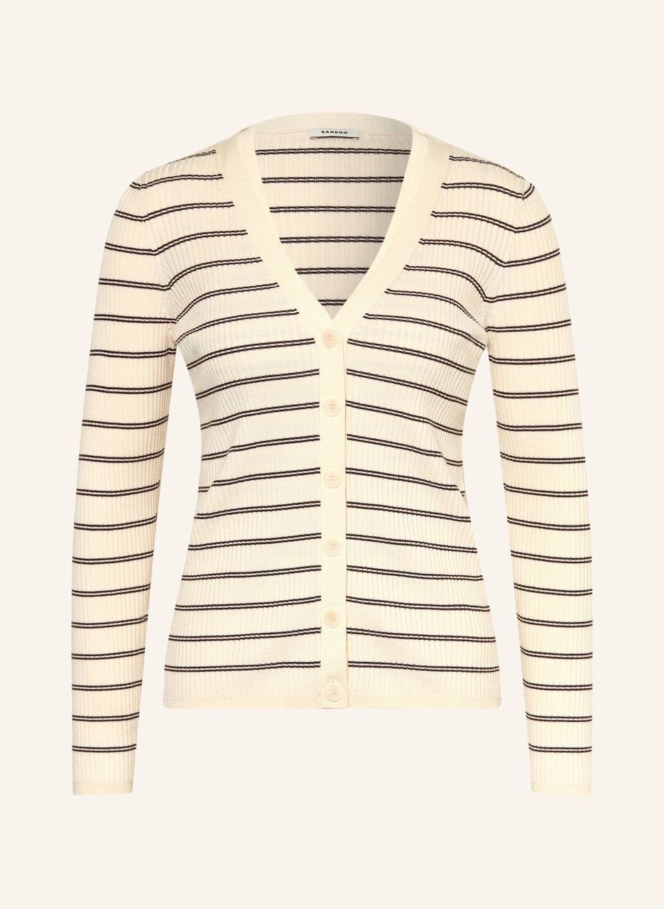 SD Gabri Striped Button Up Viscose-blend Ribbed Cardigan (with attached camisole top)
