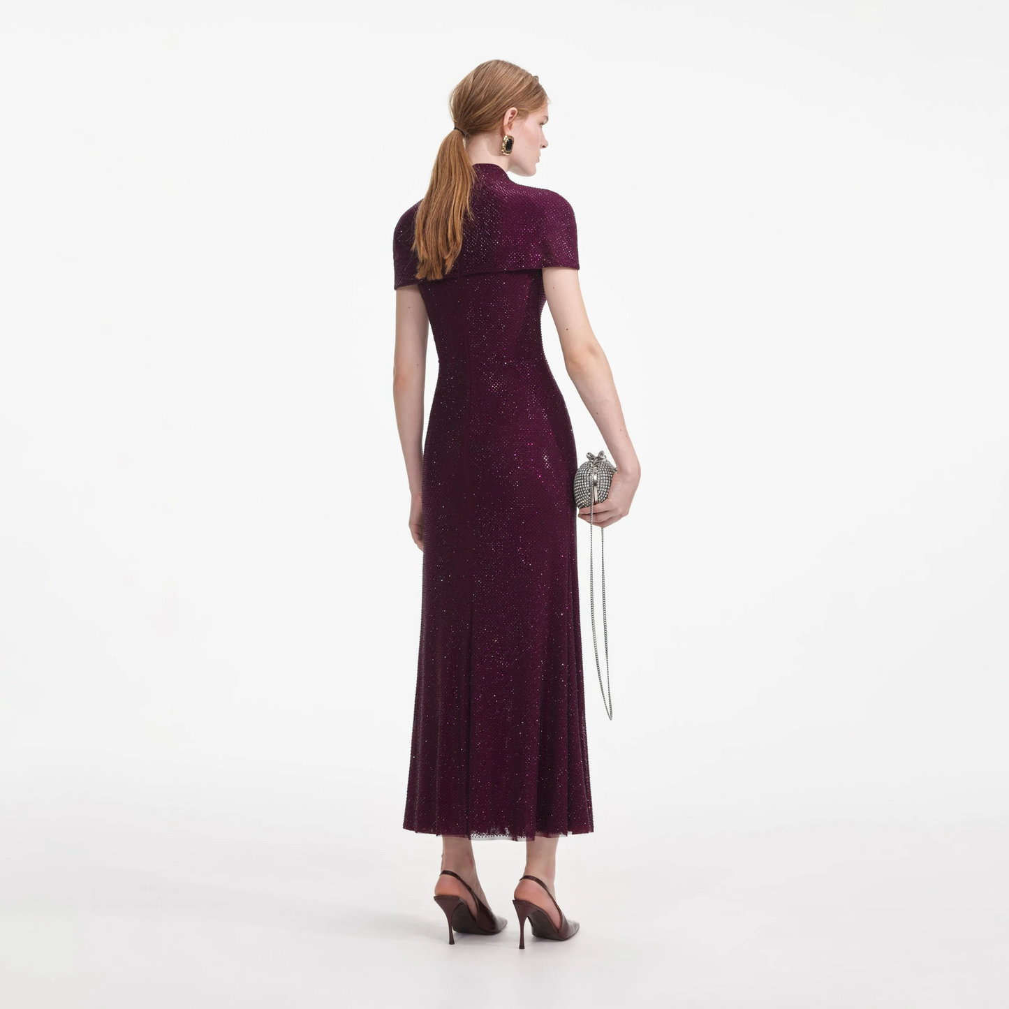 SP Burgundy | Slate Rhinestone Mesh Cut Out Midi Dress