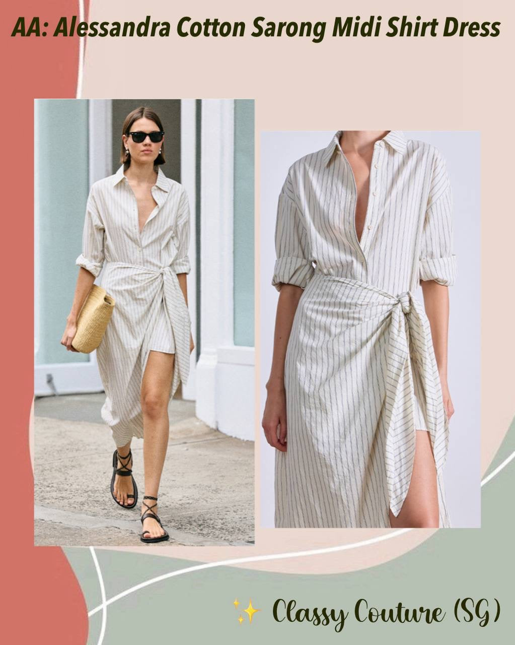 AA Alessandra Sarong Cotton Shirtdress Midi Dress