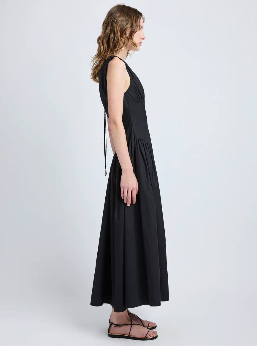 PS Clayton Cotton Poplin V Neck Drop Waist Midi Dress