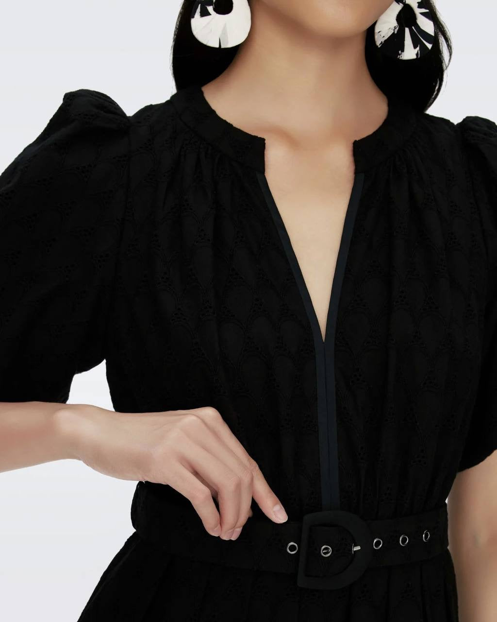 DVF Polina Cotton Midi Dress in Black