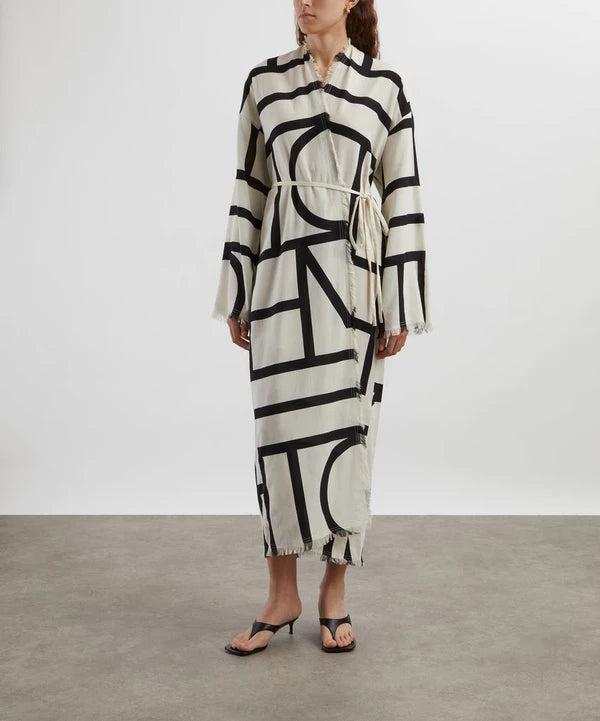 2 Colors! Tot Monogram Cotton Wrap Midi Maxi Dress | Swimsuit Coverup Robe