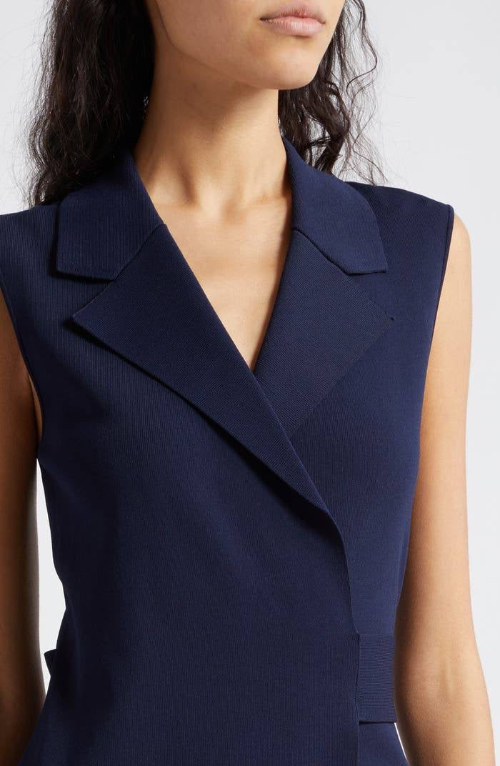 RS Elle Knitted Wrap-Front Midi Dress Sleeveless in Navy Blue