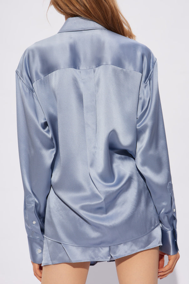 AW Logo Detailed Button Up Boxer Short Silk Shirt Romper Set