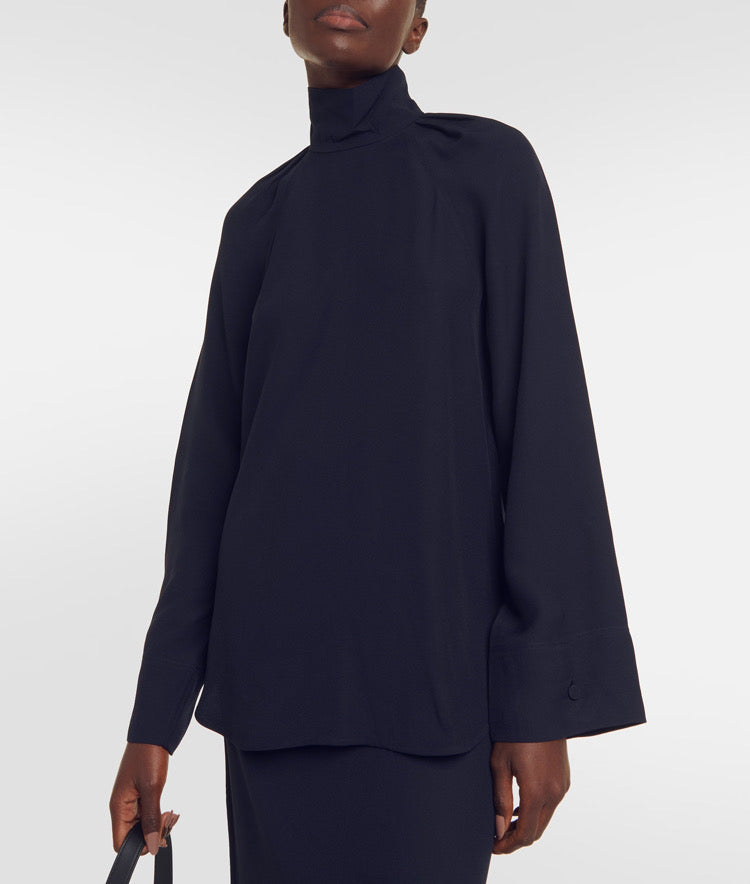 Tot High Neck Satin Viscose Top | Midi Skirt | Set