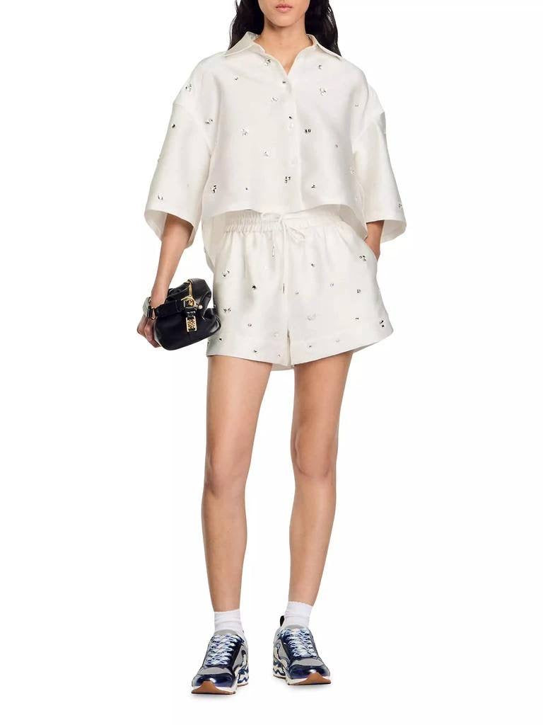 SD Onyx Rhinestone Wide-Leg Drawstring Shorts