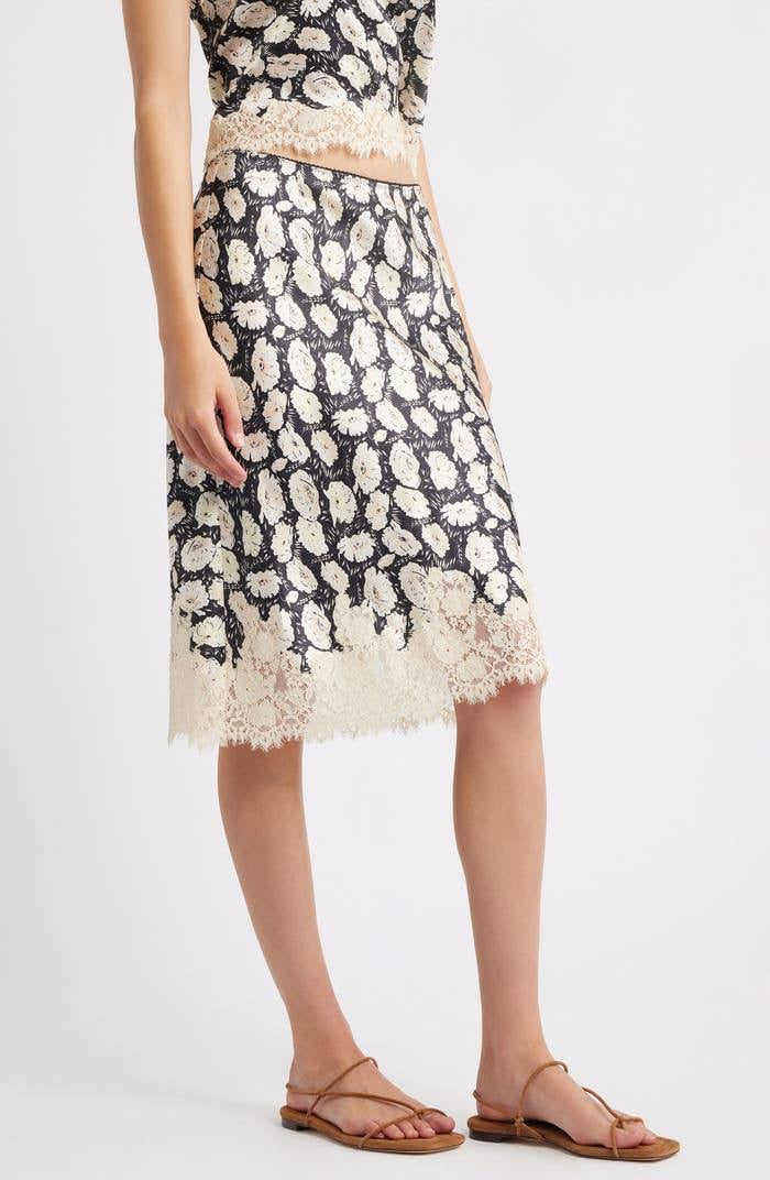 DN Loure Lace Camisole Top | Elowette Floral Lace Hem Silk Midi Skirt | Set