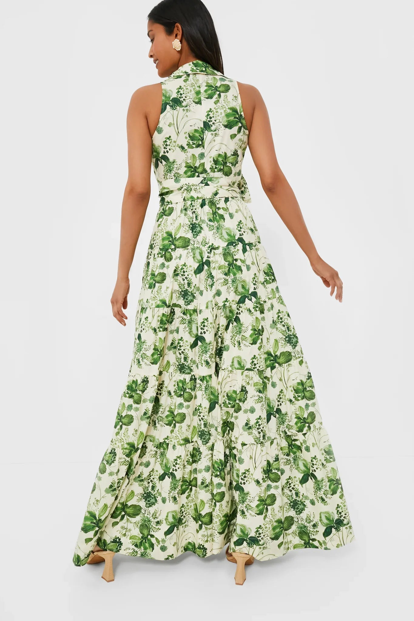 CC Adriana Cotton Maxi Dress in Olive Hanging Orchids