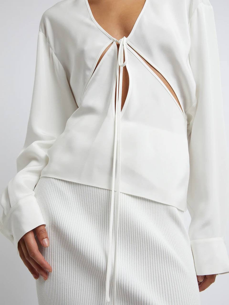 CE Triquetra Front Tie Silk Shirt Top
