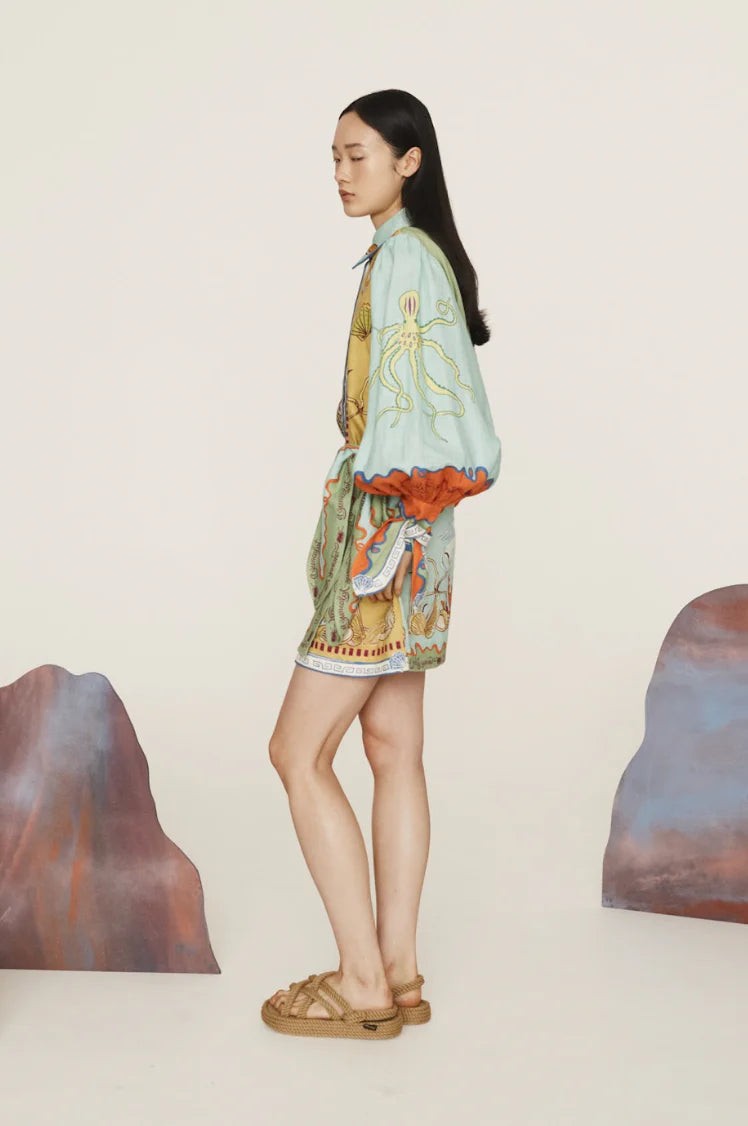 ALM Surrealist Summer Linen Shirtdress Mini Dress