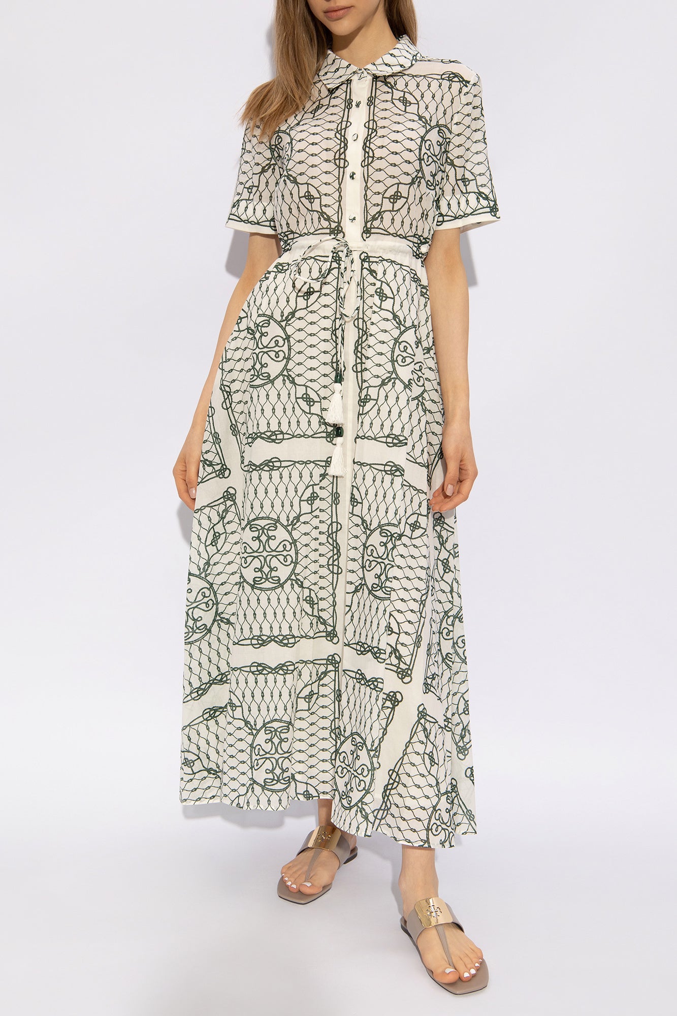 TB Printed Cotton Midi Dress Shirtdress