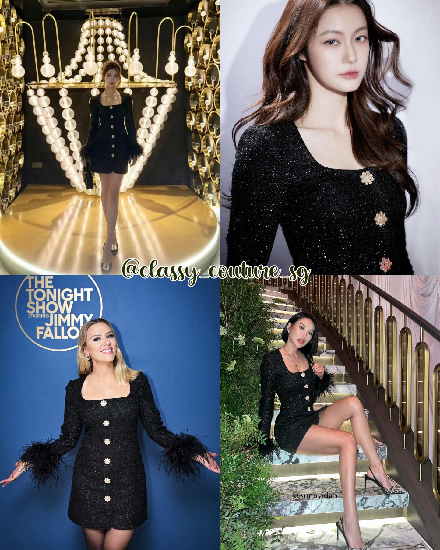 SP Black Boucle Feather Mini Dress
