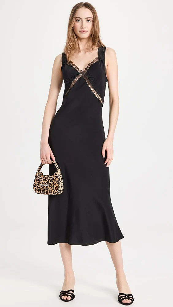 Ref Provence Silk Midi Dress in Black