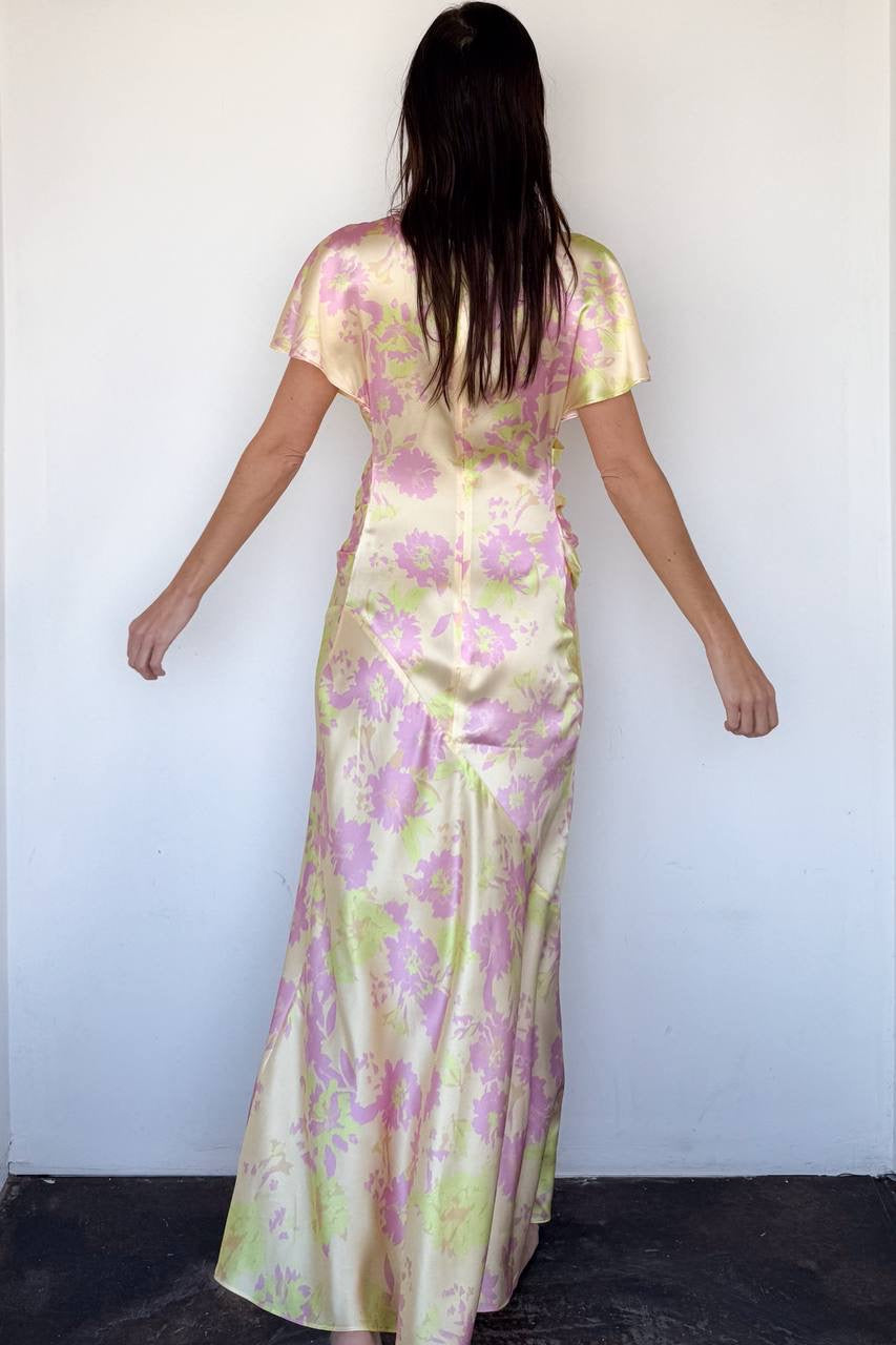 LM Annette Silk Drape Flutter Sleeve Midi Dress