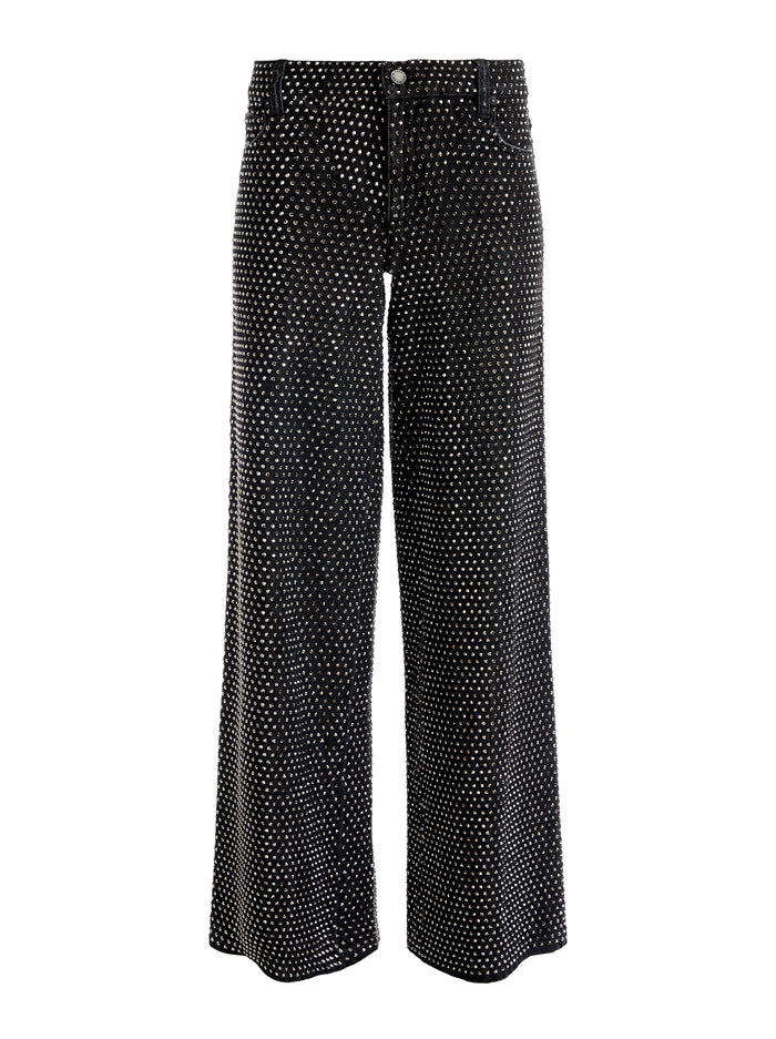 AO Trish Rhinestone Embellished Low-Rise Wide Leg Jean Pants