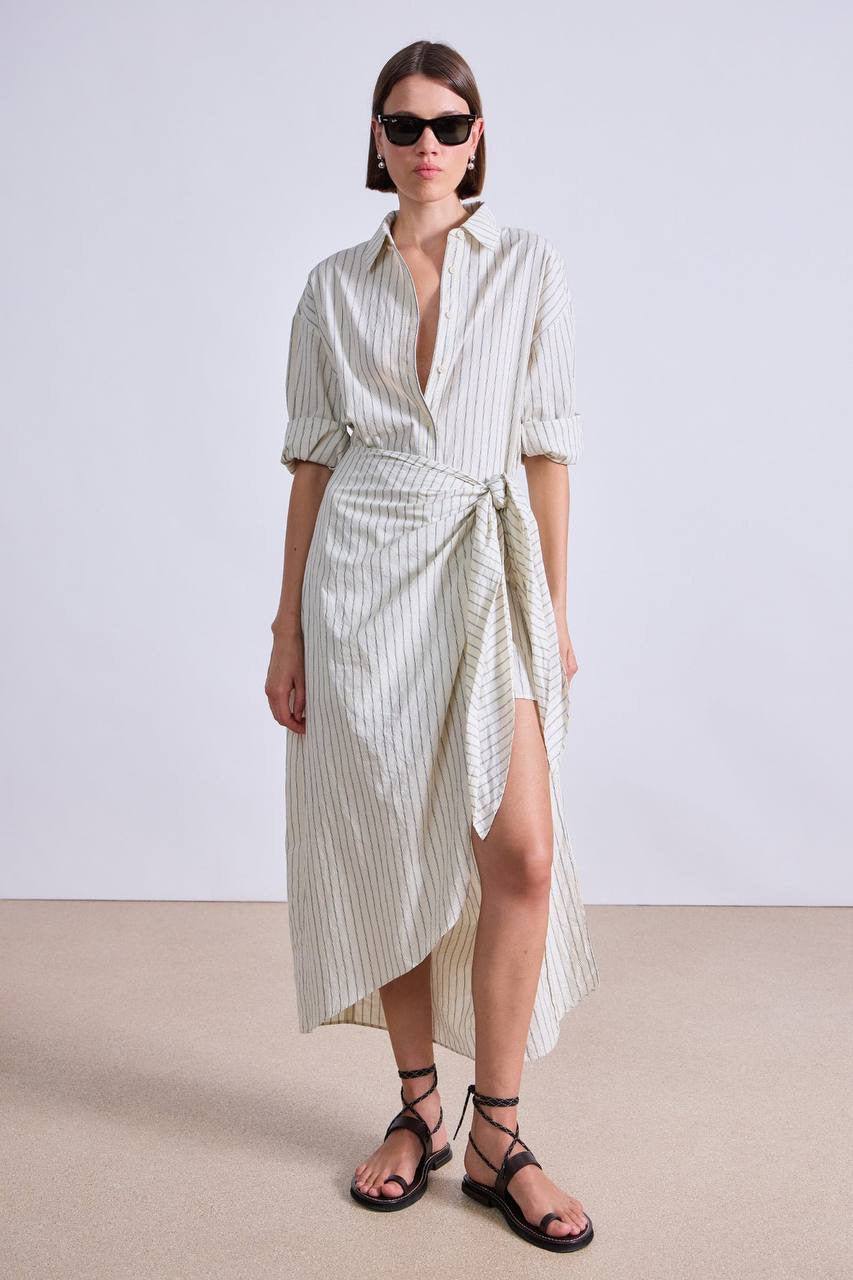 AA Alessandra Sarong Cotton Shirtdress Midi Dress
