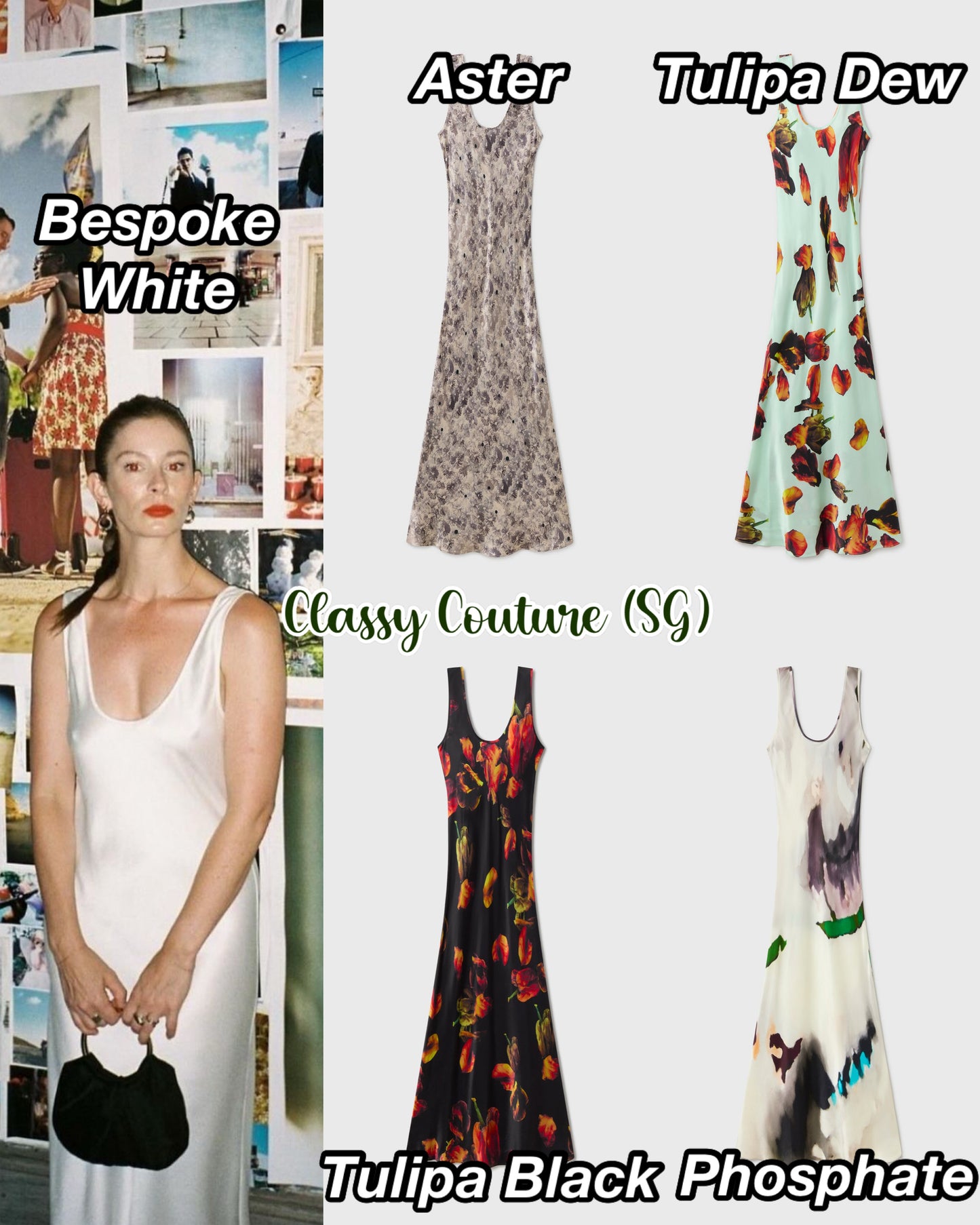 SL Scoop Neck Silk Midi Dress: Aster | Phosphate | Bespoke White | Tulipa Dew | Tulipa Black
