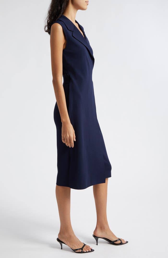 RS Elle Knitted Wrap-Front Midi Dress Sleeveless in Navy Blue