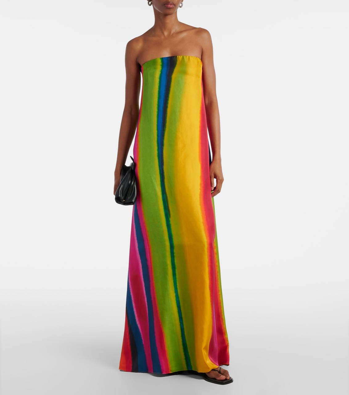 CE Aura Silk Strapless Maxi Dress in multi stripes