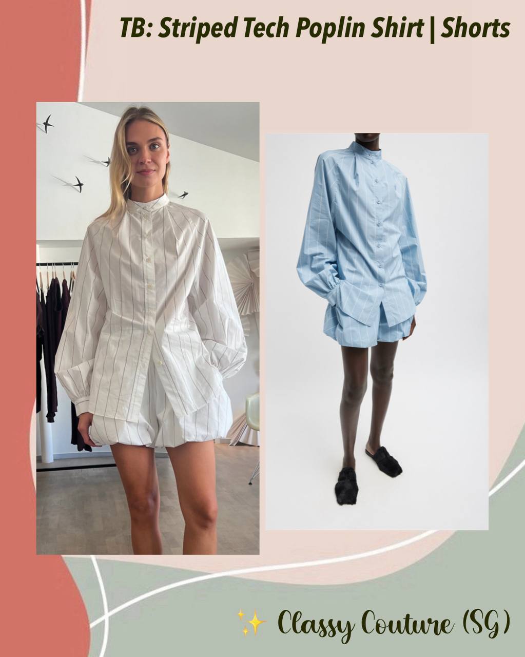 TB Striped Tech Raglan Tucked Poplin Shirt | Bubble Shorts | Set