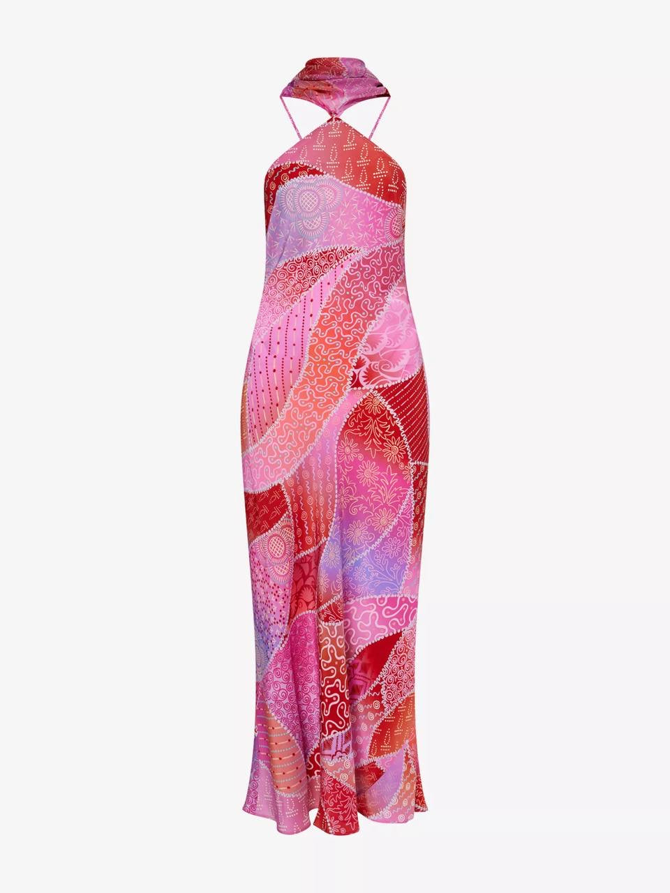 RX Hayley Detachable-Scarf Silk Midi Dress
