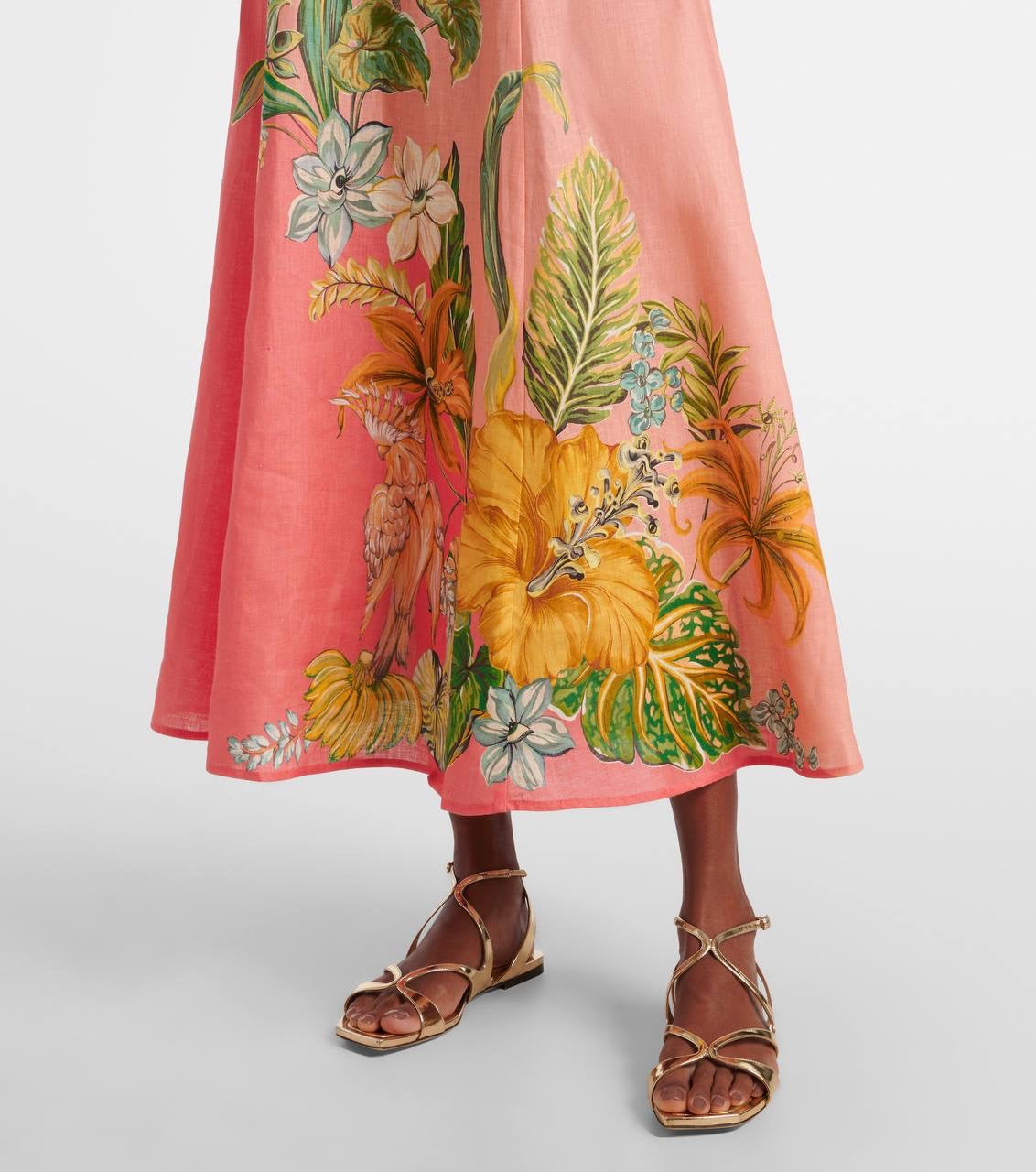ALM Anika Linen Puff Sleeve Midi Dress