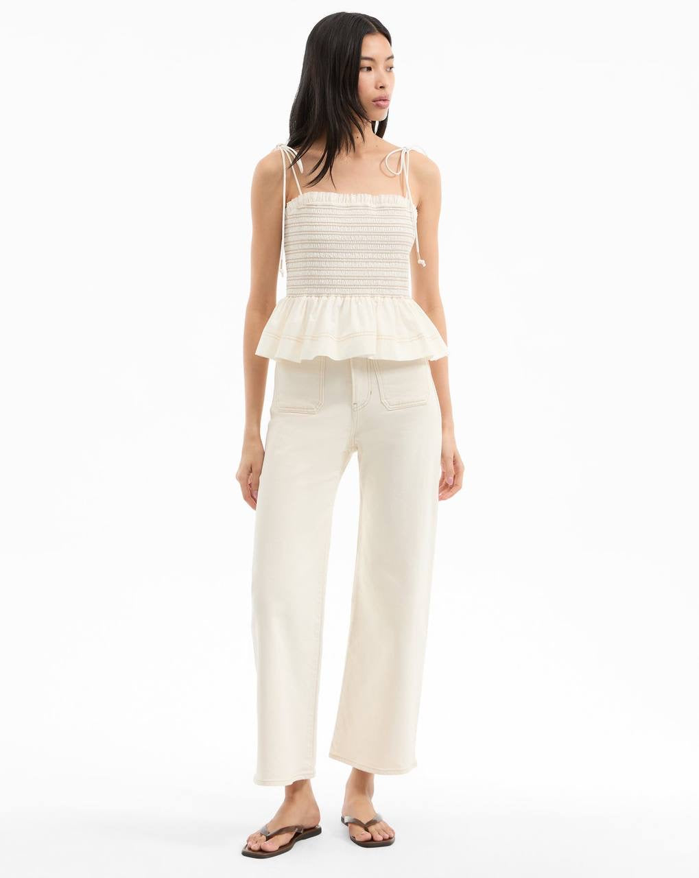 VB Ophelia Smocked Cotton Peplum Tank Top