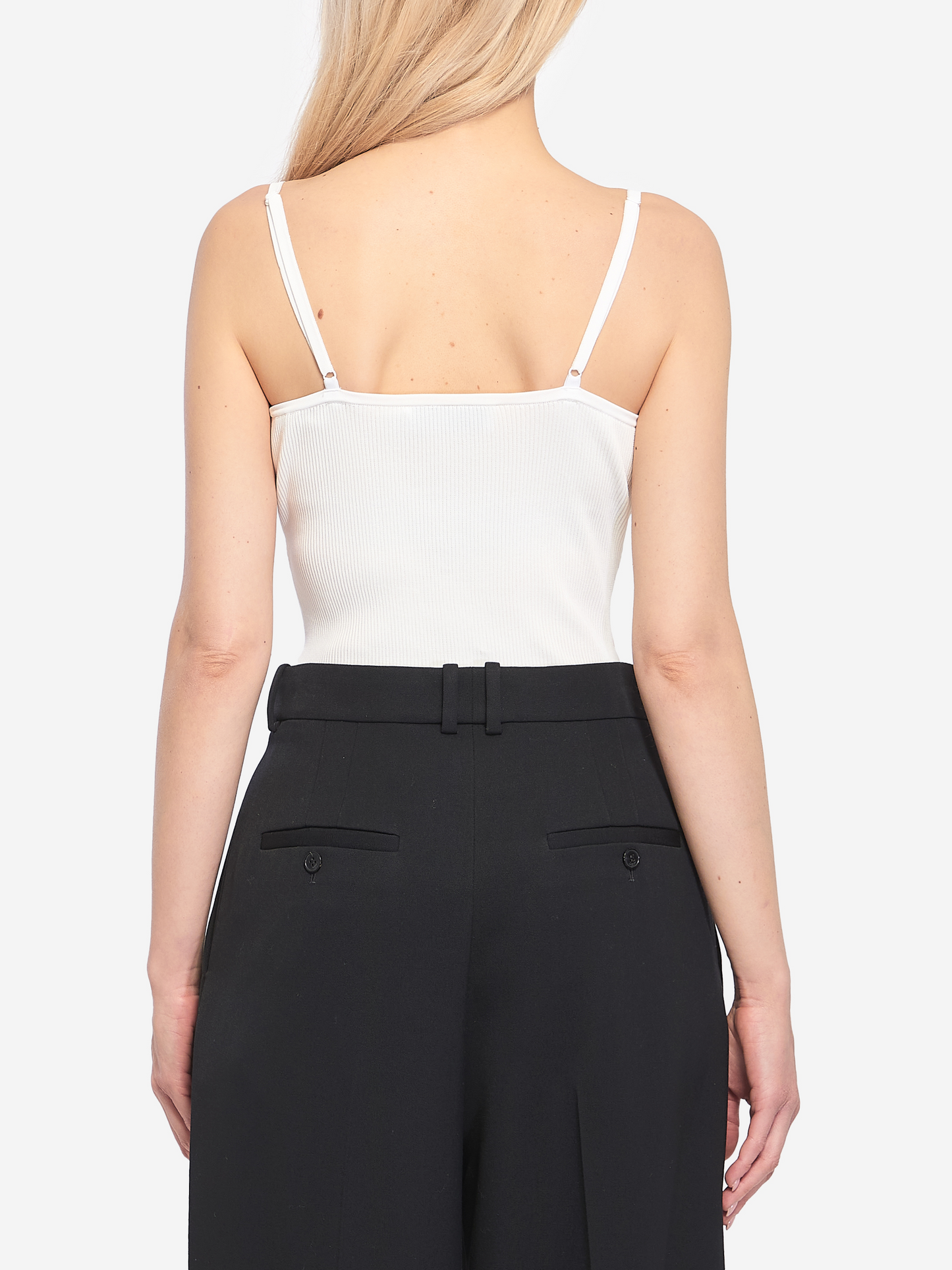 SP Lace Trim Rib Knit Cami Top in White & Black