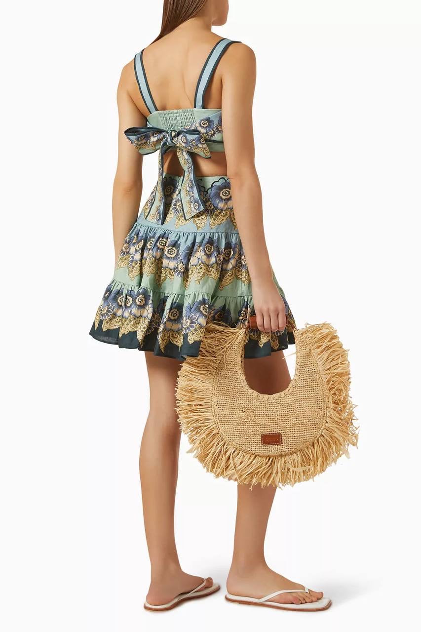 ALM Madalena Linen Sleeveless Cut-Out Tiered Mini Dress