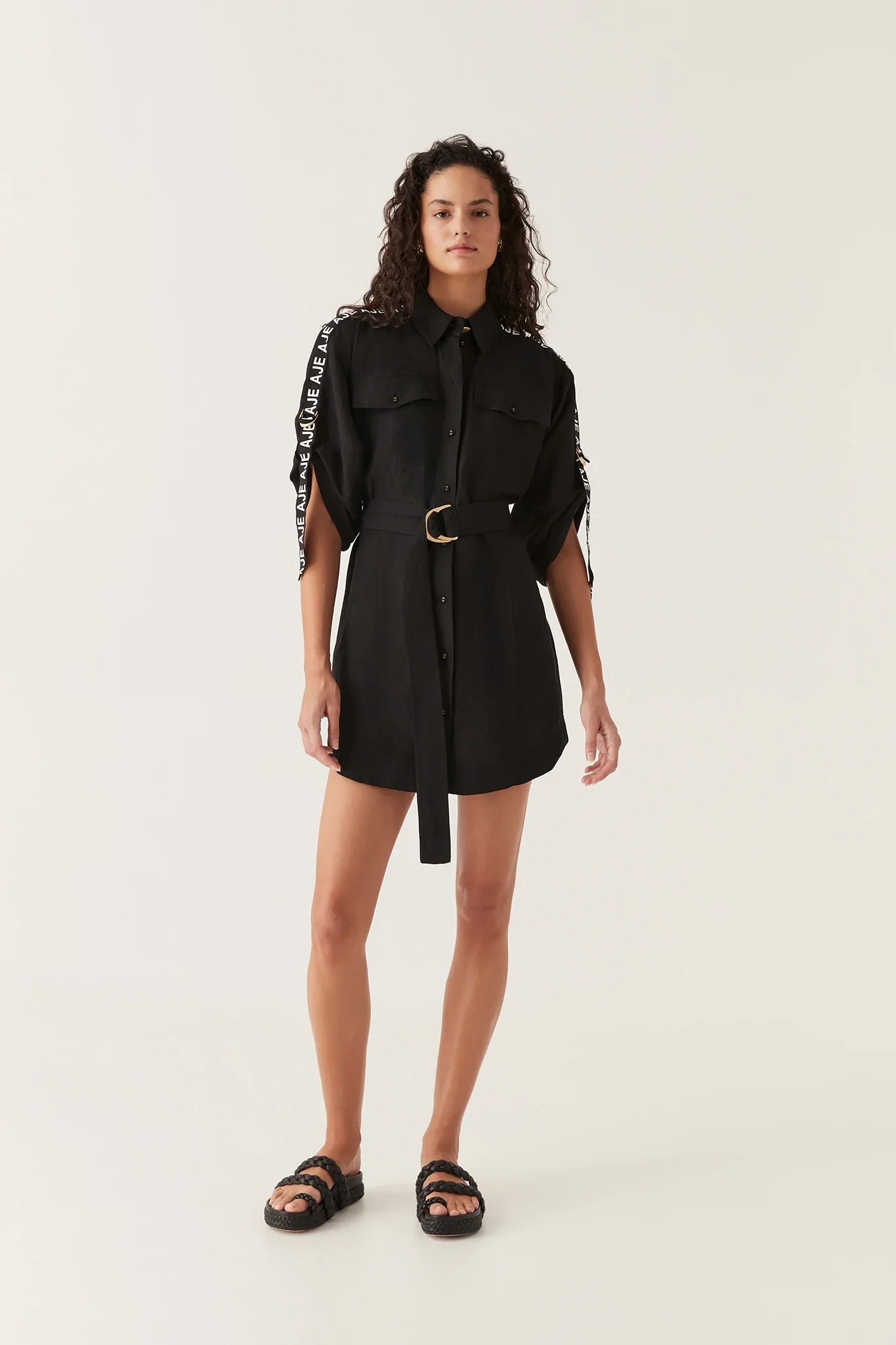 AJ Signal Logo Shirt Linen-Rayon Mini Dress
