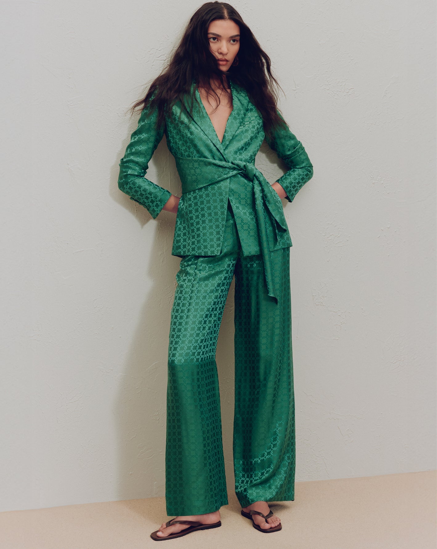 VB Issel Wrap Jacket | Colter Pant | Geometric Viscose-Silk Set