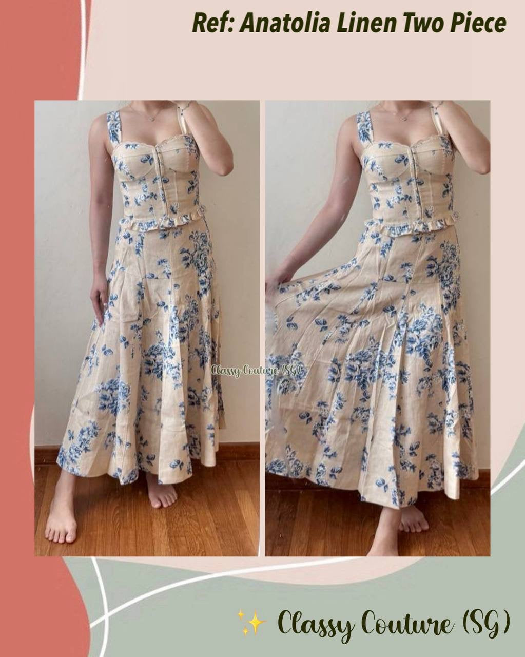 Ref Anatolia Corset Top | Midi Skirt | Linen Two Piece Set
