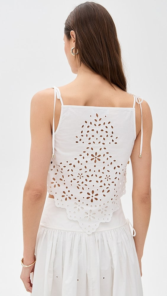 SP White Cotton Embroidered Cami Top | Midi Skirt | Set