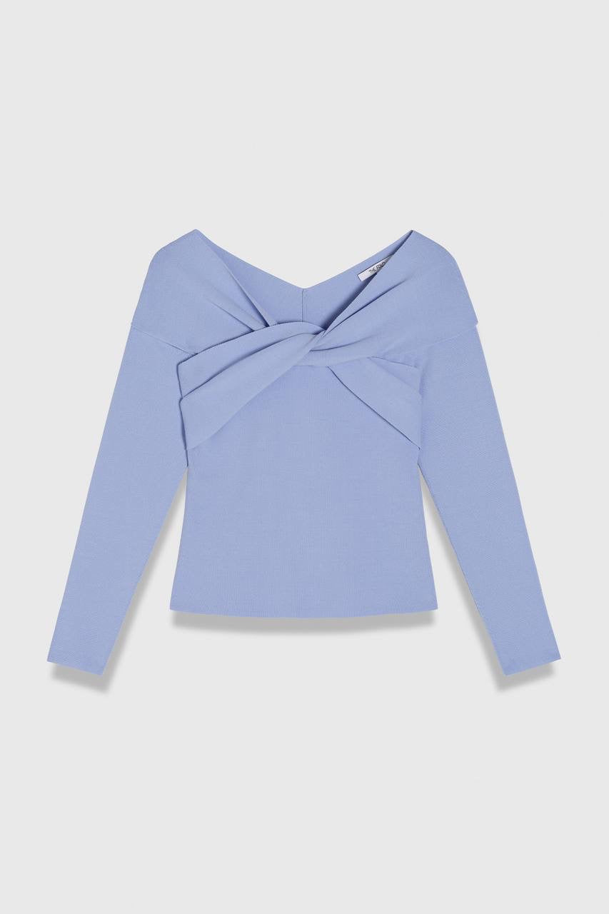 TF Sculpt Knit Lucila Long Sleeve Top in Pale Blue