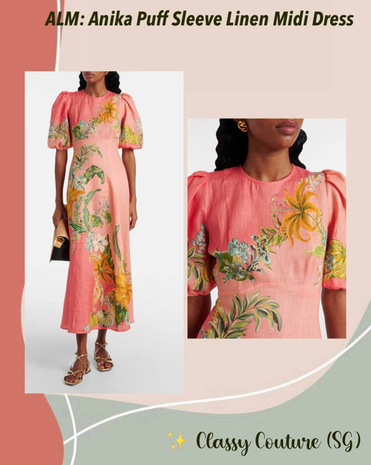 ALM Anika Linen Puff Sleeve Midi Dress