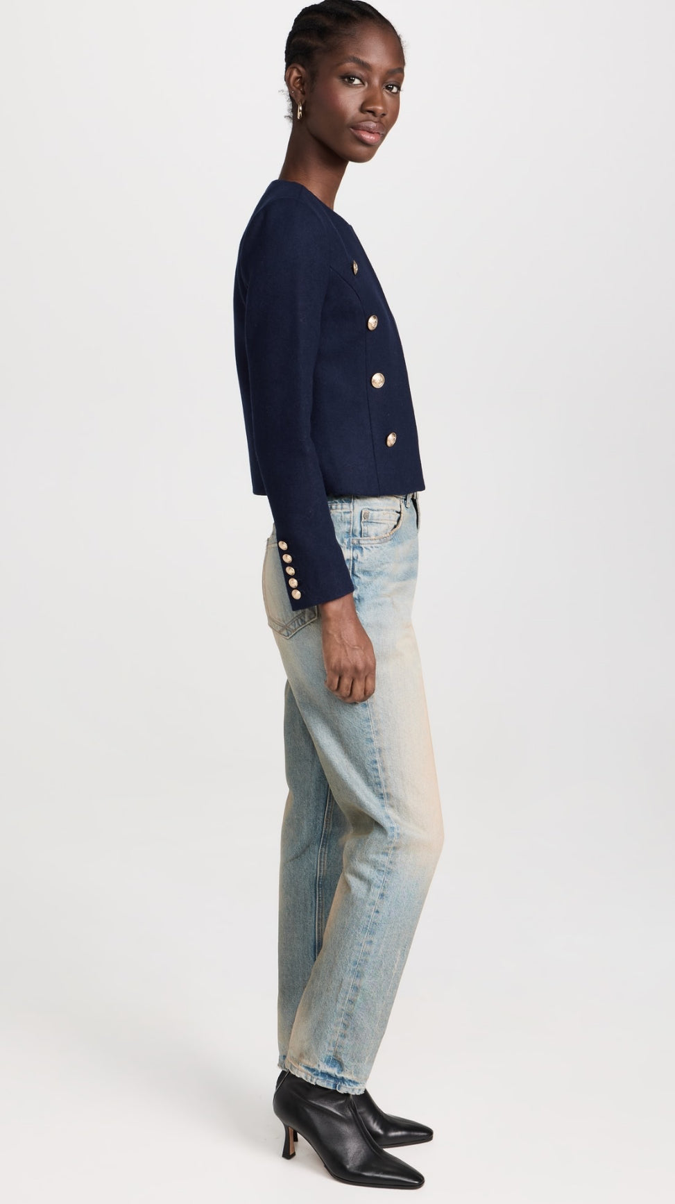 LA True Wool-Blend Collarless Jacket in Midnight