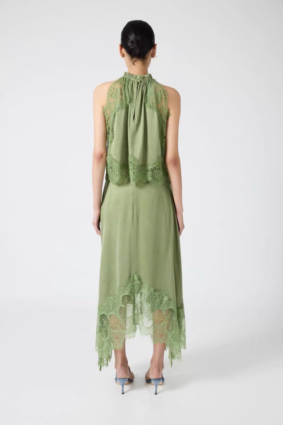 TF Visions Lace Crop Top | Handkerchief Midi Skirt | Cupro-rayon Satin Set