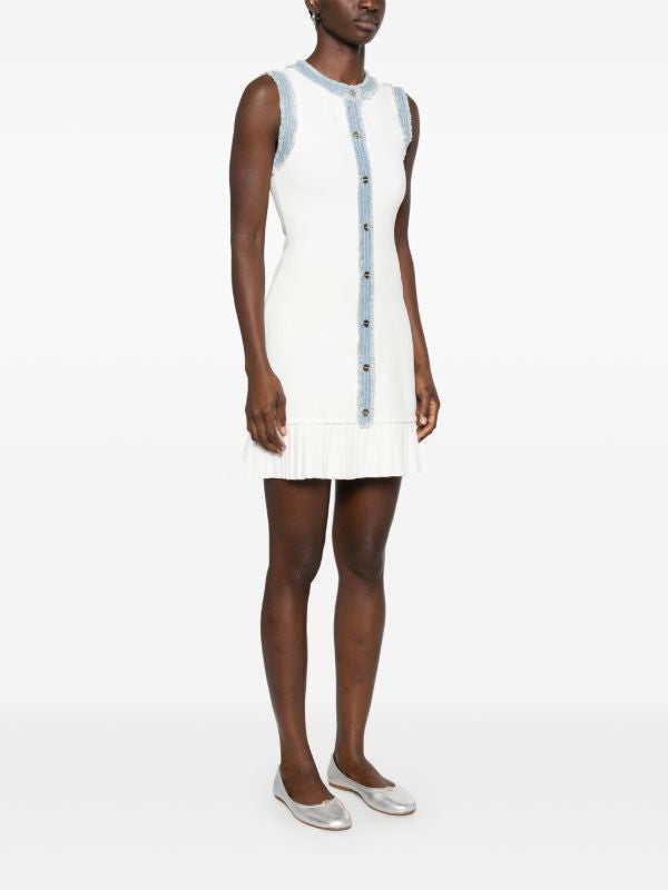 SD Short Knit Mini Dress With Ruffles & Denim Contrast