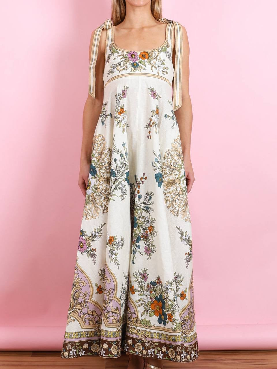 ALM Antoinette Linen Ballet Tie Shoulder Maxi Dress Sundress